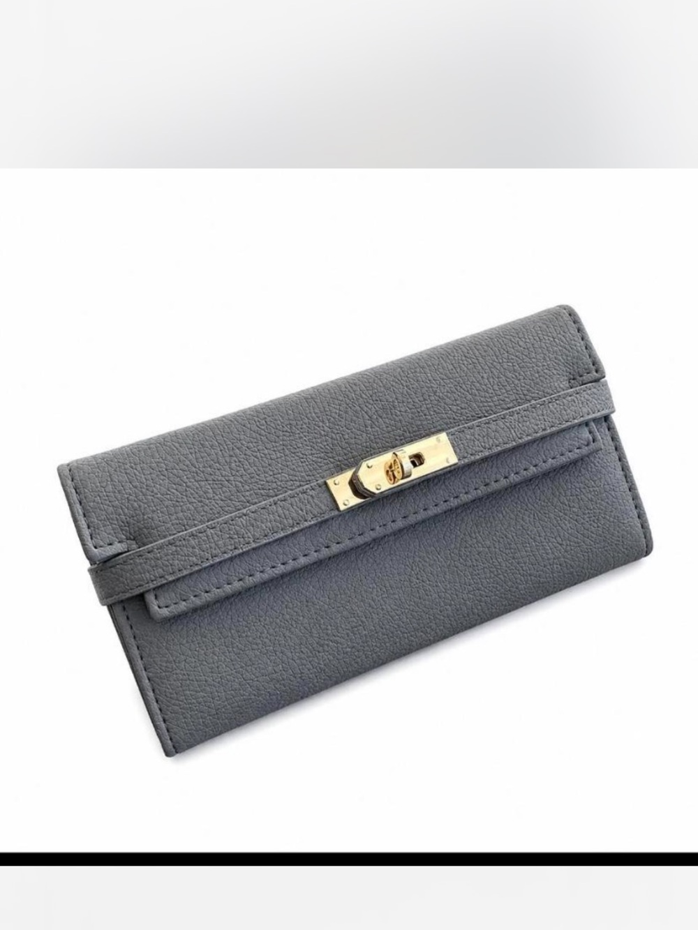 Classic Gray Women's Leather Clutch Wallet - Gold Hardware